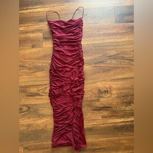 Akira Burgundy Form Fitting Studded Midi Dress With Slit